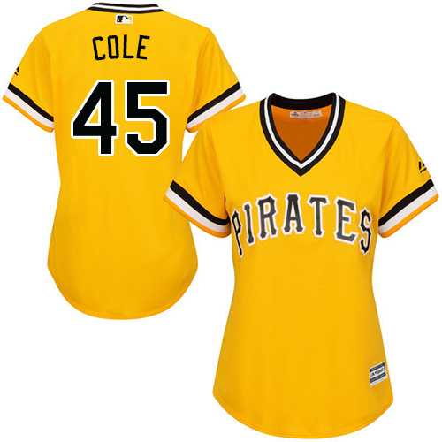 Women's Pittsburgh Pirates #45 Gerrit Cole Gold Alternate Stitched MLB Jersey