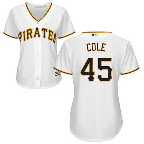 Women's Pittsburgh Pirates #45 Gerrit Cole White Home Stitched MLB Jersey
