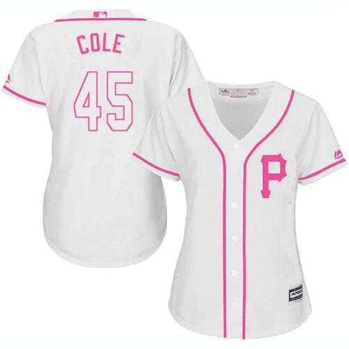 Women's Pittsburgh Pirates #45 Gerrit Cole White Pink Fashion Stitched MLB Jersey