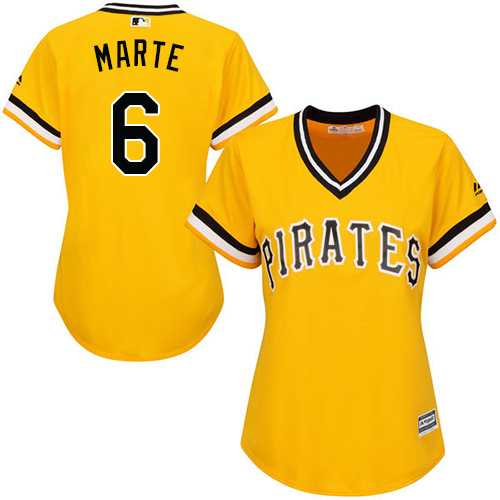 Women's Pittsburgh Pirates #6 Starling Marte Gold Alternate Stitched MLB Jersey