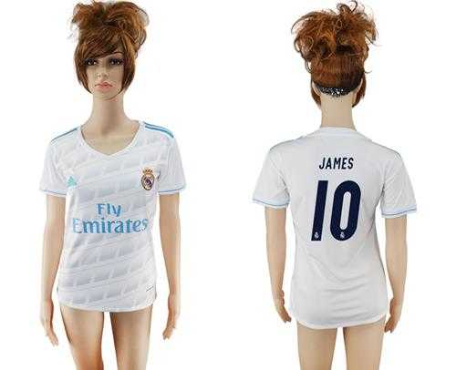 Women's Real Madrid #10 James Home Soccer Club Jersey