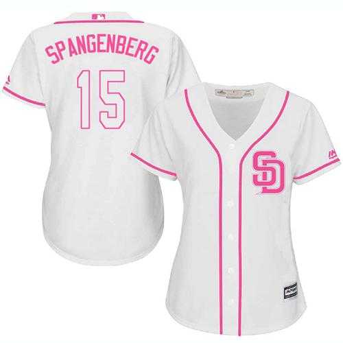Women's San Diego Padres #15 Cory Spangenberg White Pink FashionStitched MLB Jersey