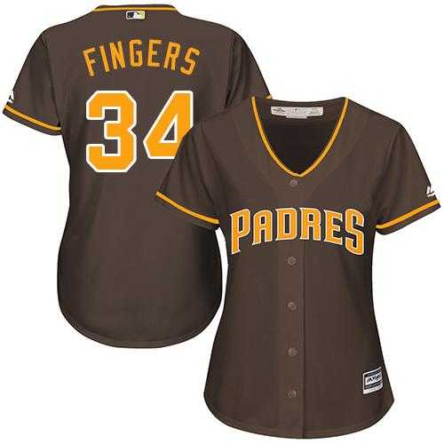 Women's San Diego Padres #34 Rollie Fingers Brown Alternate Stitched MLB Jersey
