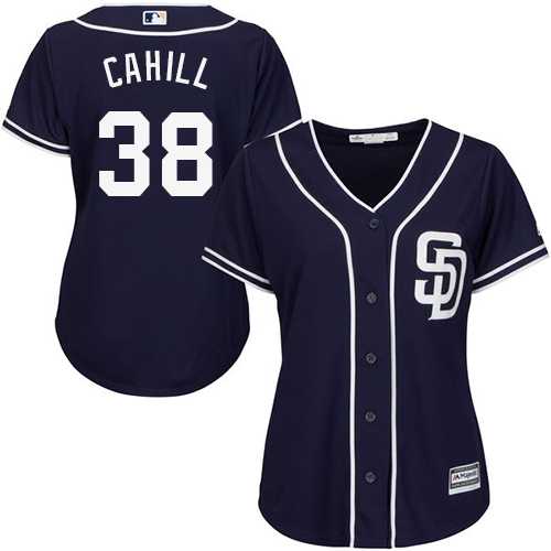 Women's San Diego Padres #38 Trevor Cahill Navy Blue Alternate Stitched MLB Jersey