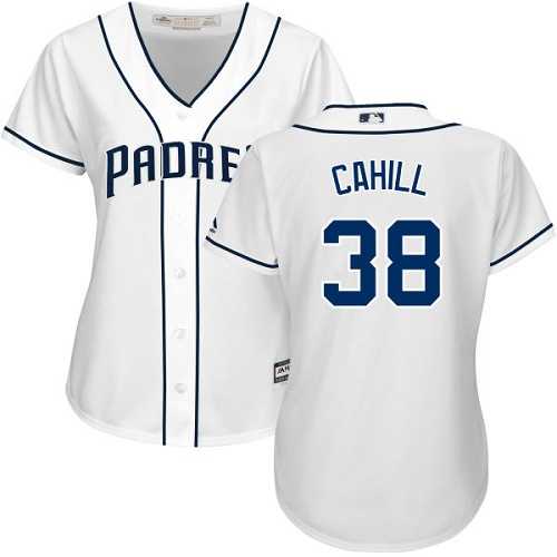 Women's San Diego Padres #38 Trevor Cahill White Home Stitched MLB Jersey