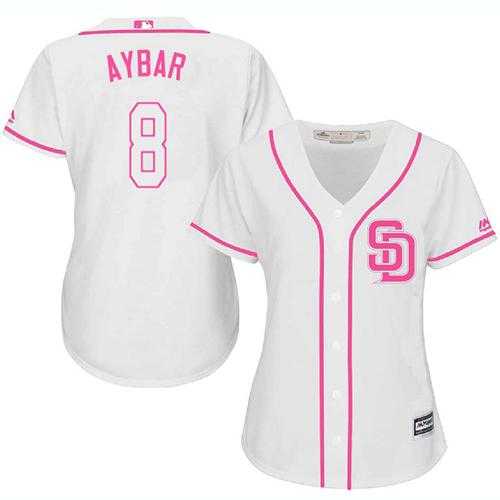 Women's San Diego Padres #8 Erick Aybar White Pink Fashion Stitched MLB Jersey