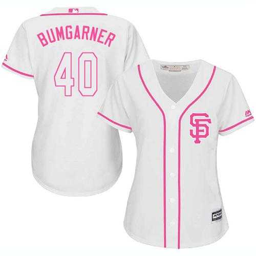 Women's San Francisco Giants #40 Madison Bumgarner White Pink FashionStitched MLB Jersey