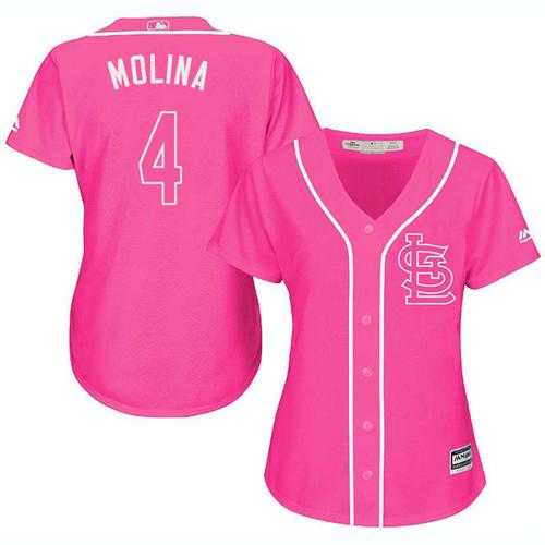 Women's St. Louis Cardinals #4 Yadier Molina Pink Fashion Stitched MLB Jersey