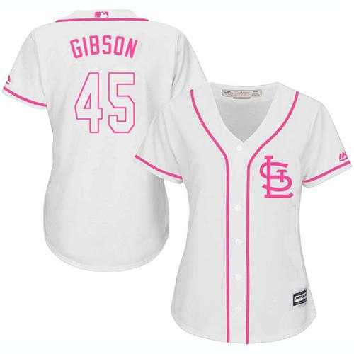 Women's St. Louis Cardinals #45 Bob Gibson White Pink Fashion Stitched MLB Jersey