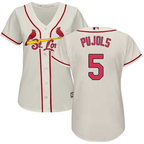 Women's St.Louis Cardinals #5 Albert Pujols Cream Alternate Stitched MLB Jersey
