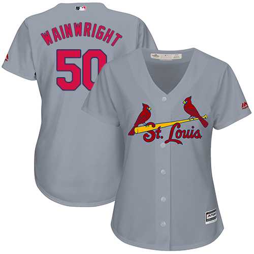 Women's St.Louis Cardinals #50 Adam Wainwright Grey Road Stitched MLB Jersey