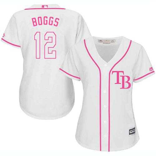 Women's Tampa Bay Rays #12 Wade Boggs White Pink Fashion Stitched MLB Jersey