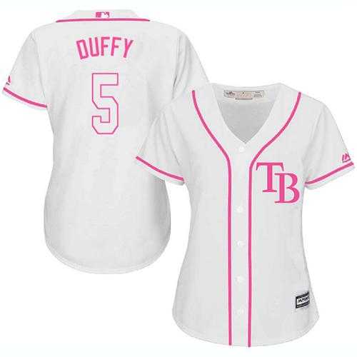 Women's Tampa Bay Rays #5 Matt Duffy White Pink Fashion Stitched MLB Jersey