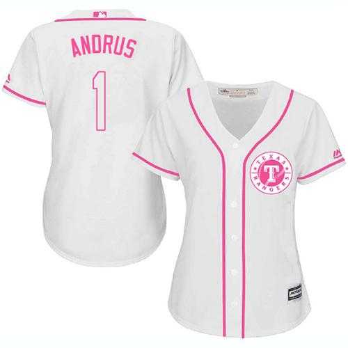 Women's Texas Rangers #1 Elvis Andrus White Pink Fashion Stitched MLB Jersey