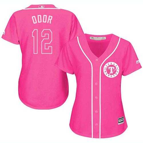 Women's Texas Rangers #12 Rougned Odor Pink Fashion Stitched MLB Jersey