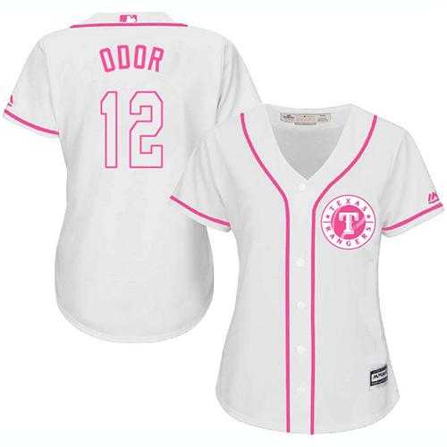 Women's Texas Rangers #12 Rougned Odor White Pink Fashion Stitched MLB Jersey