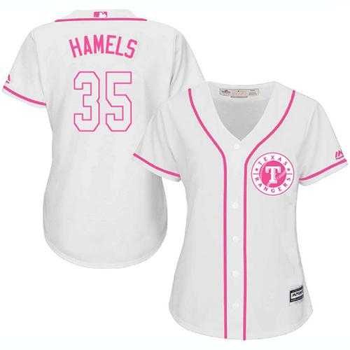 Women's Texas Rangers #35 Cole Hamels White Pink Fashion Stitched MLB Jersey
