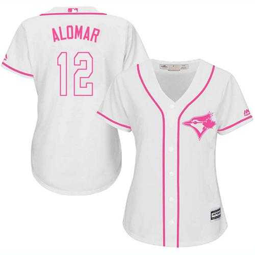Women's Toronto Blue Jays #12 Roberto Alomar White Pink Fashion Stitched MLB Jersey