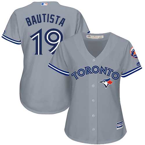 Women's Toronto Blue Jays #19 Jose Bautista Grey Road Stitched MLB Jersey