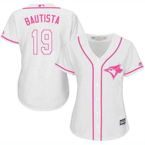 Women's Toronto Blue Jays #19 Jose Bautista White Pink Fashion Stitched MLB Jersey