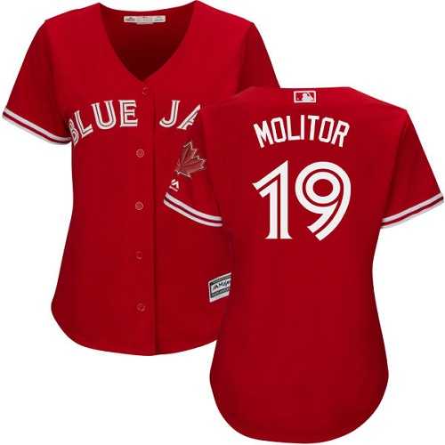 Women's Toronto Blue Jays #19 Paul Molitor Red Canada Day Stitched MLB Jersey