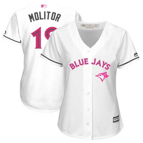 Women's Toronto Blue Jays #19 Paul Molitor White Mother's Day Cool Base Stitched MLB Jersey