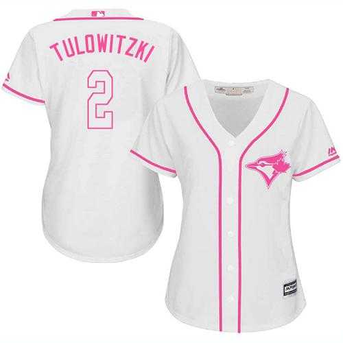 Women's Toronto Blue Jays #2 Troy Tulowitzki White Pink Fashion Stitched MLB Jersey
