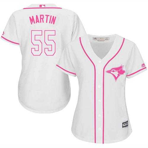Women's Toronto Blue Jays #55 Russell Martin White Pink Fashion Stitched MLB Jersey