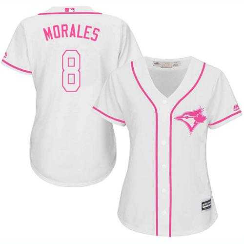 Women's Toronto Blue Jays #8 Kendrys Morales White Pink Fashion Stitched MLB Jersey
