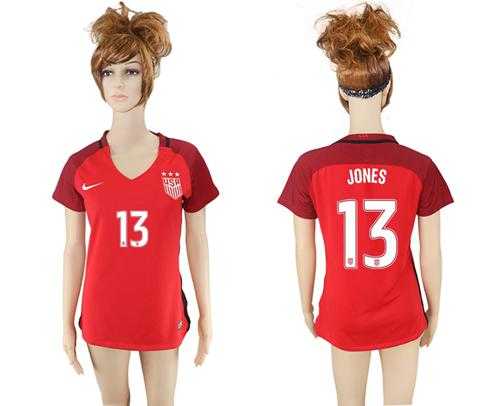 Women's USA #13 Jones Away Soccer Country Jersey