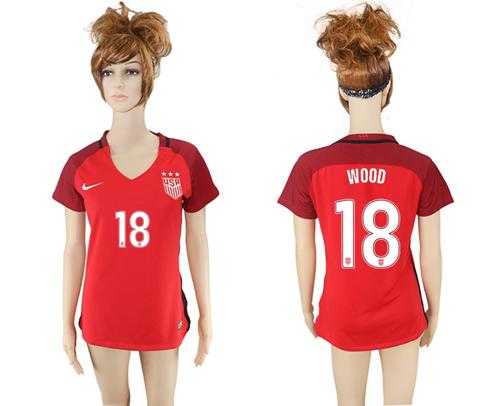 Women's USA #18 Wood Away Soccer Country Jersey