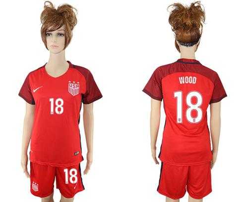 Women's USA #18 Wood Away Soccer Country Jersey