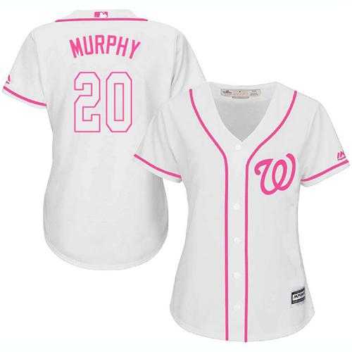Women's Washington Nationals #20 Daniel Murphy White Pink Fashion Stitched MLB Jersey