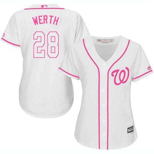 Women's Washington Nationals #28 Jayson Werth White Pink Fashion Stitched MLB Jersey