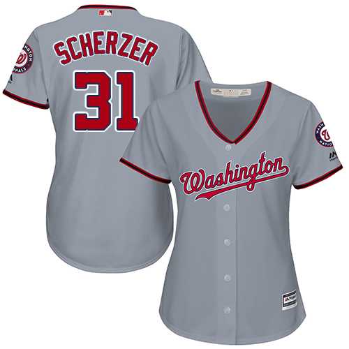 Women's Washington Nationals #31 Max Scherzer Grey Road Stitched MLB Jersey