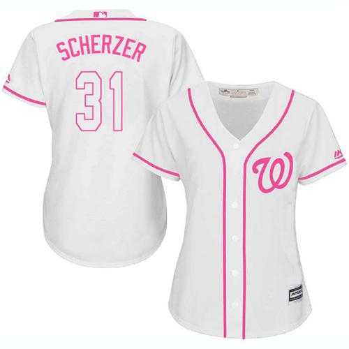 Women's Washington Nationals #31 Max Scherzer White Pink Fashion Stitched MLB Jersey