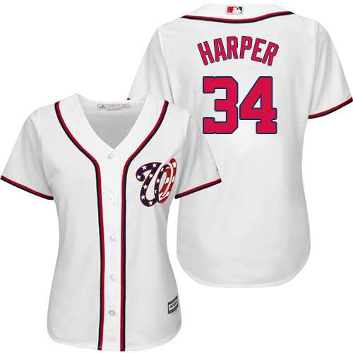 Women's Washington Nationals #34 Bryce Harper White Fashion Stitched MLB Jersey