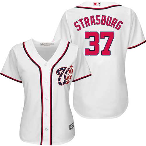 Women's Washington Nationals #37 Stephen Strasburg White Fashion Stitched MLB Jersey