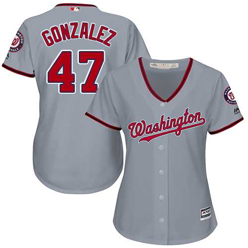 Women's Washington Nationals #47 Gio Gonzalez Grey Road Stitched MLB Jersey