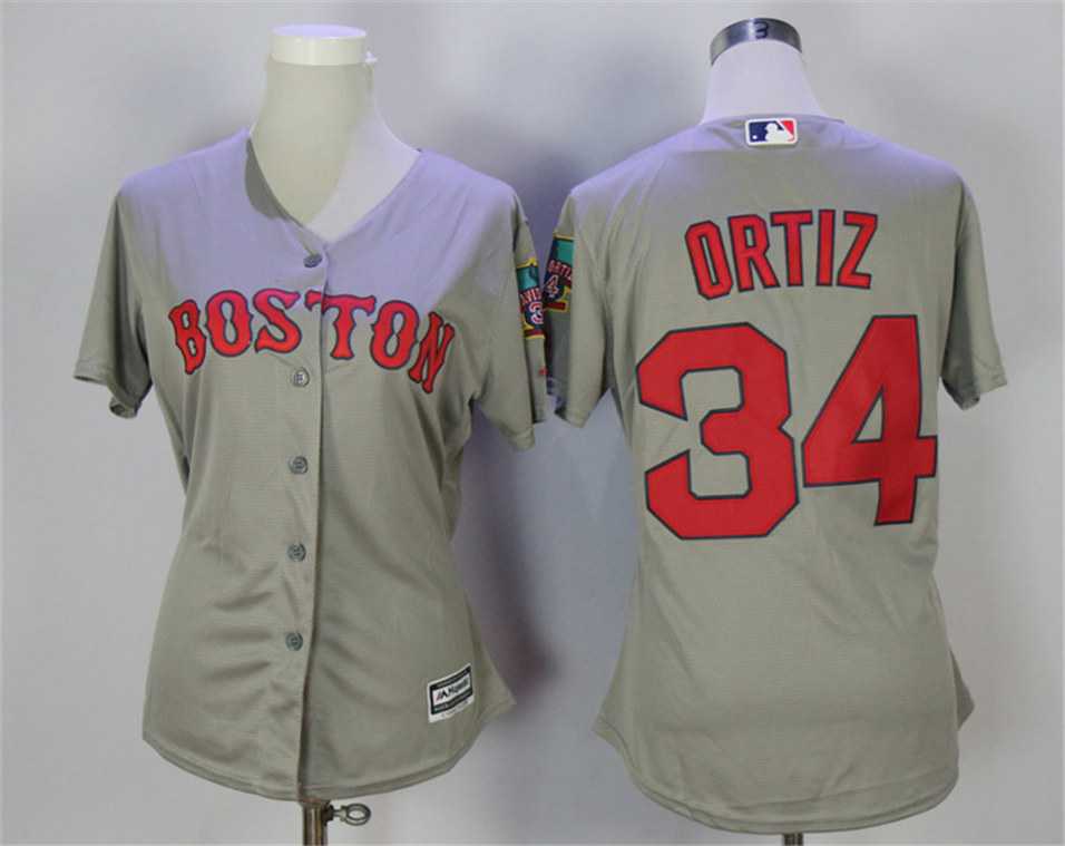 Women Boston Red Sox #34 David Ortiz Grey New Cool Base Jersey