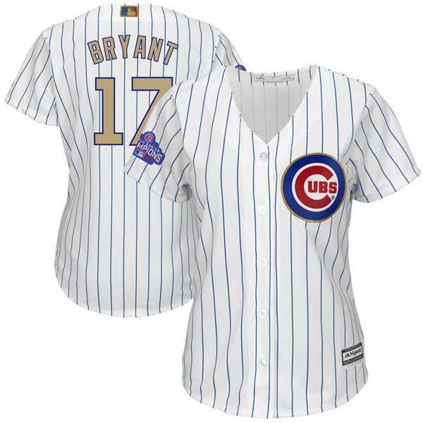 Women Chicago Cubs #17 Kris Bryant White 2017 Gold Program Cool Base Stitched MLB Jersey