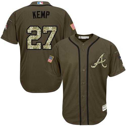 Youth Atlanta Braves #27 Matt Kemp Green Salute to Service Stitched MLB Jersey