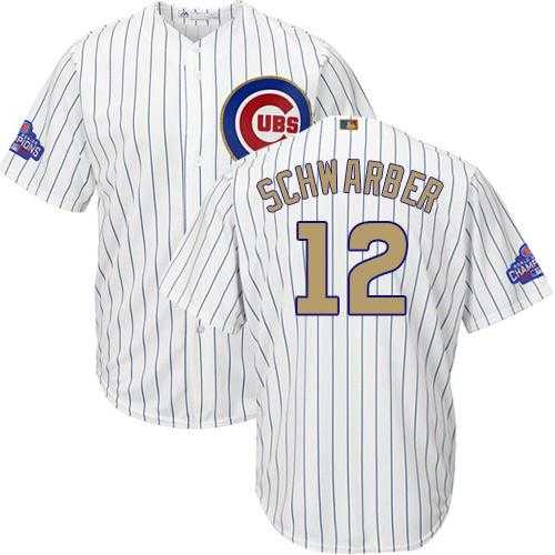Youth Chicago Cubs #12 Kyle Schwarber White(Blue Strip) 2017 Gold Program Cool Base StitchedMLB Jersey