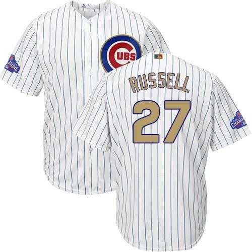 Youth Chicago Cubs #27 Addison Russell White(Blue Strip) 2017 Gold Program Cool Base Stitched MLB Jersey