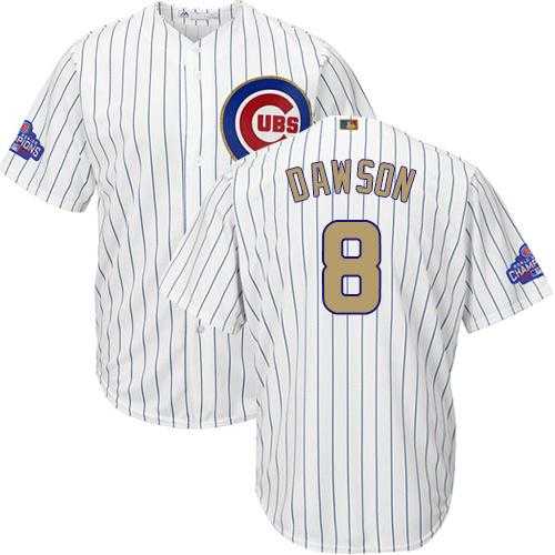 Youth Chicago Cubs #8 Andre Dawson White(Blue Strip) 2017 Gold Program Cool Base Stitched MLB Jersey