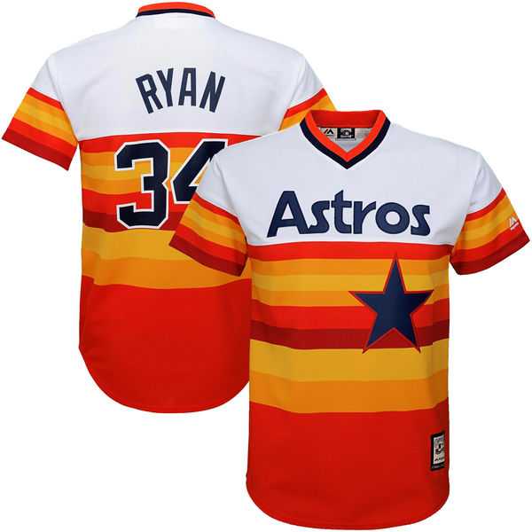 Youth Houston Astros #34 Nolan Ryan Majestic Orange Fashion Cooperstown Collection Cool Base Jersey