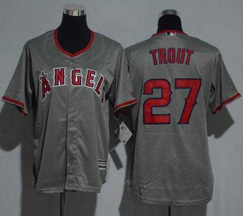 Youth Los Angeles Angels Of Anaheim #27 Mike Trout Grey Cool Base Stitched MLB Jersey