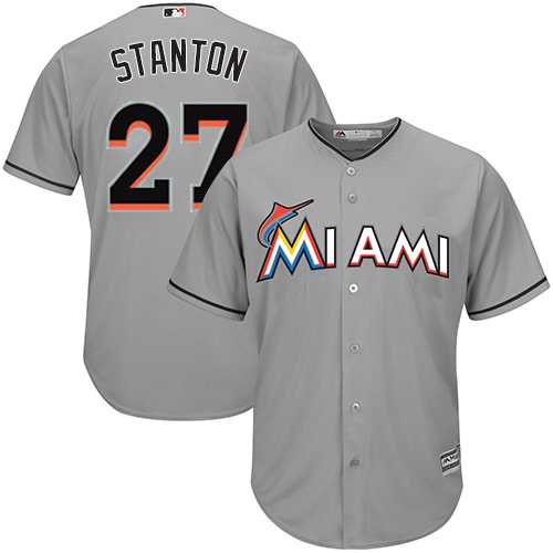 Youth Miami Marlins #27 Giancarlo Stanton Grey Cool Base Stitched MLB Jersey