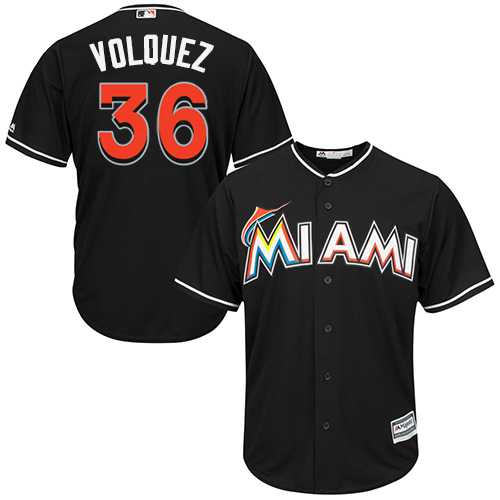 Youth Miami Marlins #36 Edinson Volquez Black Cool Base Stitched MLB Jersey