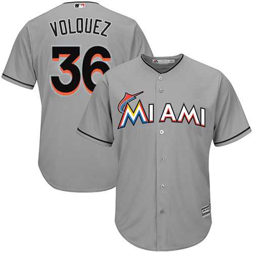 Youth Miami Marlins #36 Edinson Volquez Grey Cool Base Stitched MLB Jersey
